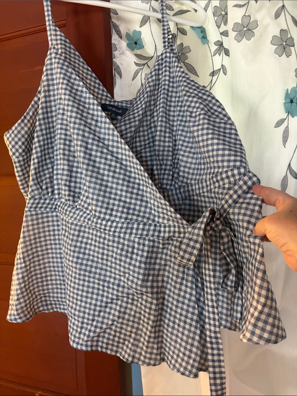 Modcloth Blue and White Gingham Wrap Cami